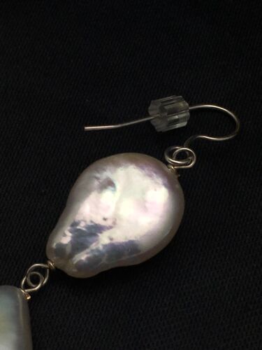 Native American Sterling Silver Pearl Dangle Earrings | 1.5" | 3079
