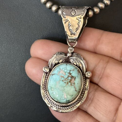 Navajo Blue Golden Hills Pendant Necklace | Sterling Silver | Authentic Native American Handmade | 14623