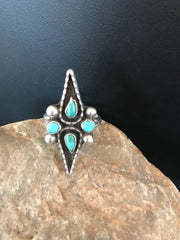 Navajo Turquoise Multi-Stone Ring | Authentic Native American Sterling Silver | Sz 7.5 | 8206