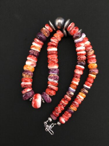 Navajo Sterling Silver Graduated Spiny Oyster Necklace | Authentic Native American | 18" | 4855