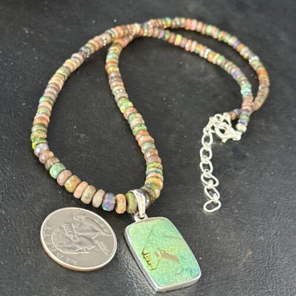 Southwestern Women's Green Opal Pendant Necklace | Sterling Silver | 17" | 14423