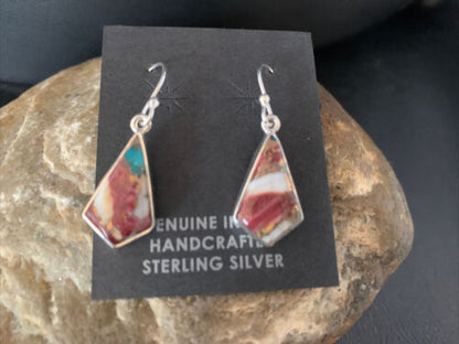 Navajo Purple Spiny Oyster Turquoise Dangle Earrings | Sterling Silver | Authentic Native American Handmade | 14082