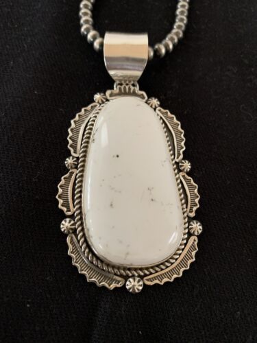 Sterling Silver Navajo White Buffalo Turquoise Pendant | Men's Necklace  | 00340 | Native American Handmade