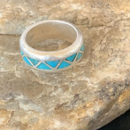Men's Old Pawn Navajo Blue Turquoise Inlay Ring | Sterling Silver | Sz 6 | Authentic Native American Handmade | 10375