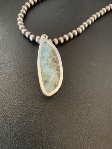 Navajo Blue Larimar Pendant Bead Necklace | Sterling Silver | Authentic Native American Handmade | 1761