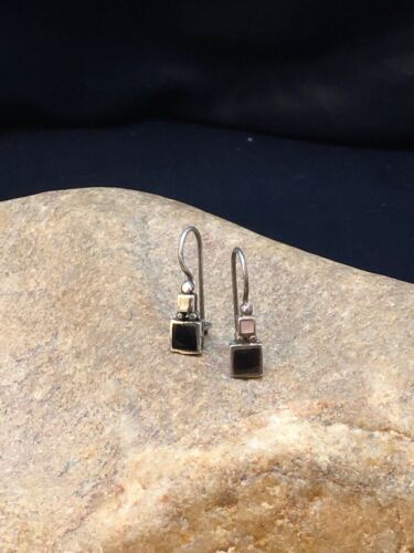 Native American Navajo Black Onyx Dangle Earrings | Sterling Silver | Authentic Handmade | 8983