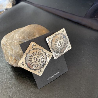 Navajo Sterling Silver Stamped Earrings | Authentic Native American Handmade | 1667