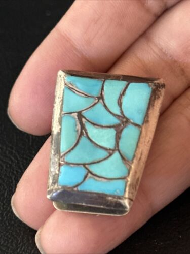 Men's Bolo Tie | Zuni Fish Scale Kingman Turquoise Inlay | Sterling Silver | 14756