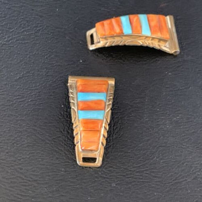 Navajo Turquoise Spiny Oyster Inlay Watch Tips | Sterling Silver & Gold-Filled | Authentic Native American Jewelry | 13726