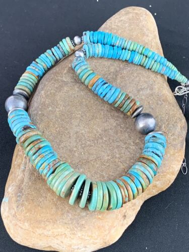 Navajo Sterling Silver Necklace with Southwestern Blue Green Turquoise | 20" | Graduated | Authentic Native American Jewelry