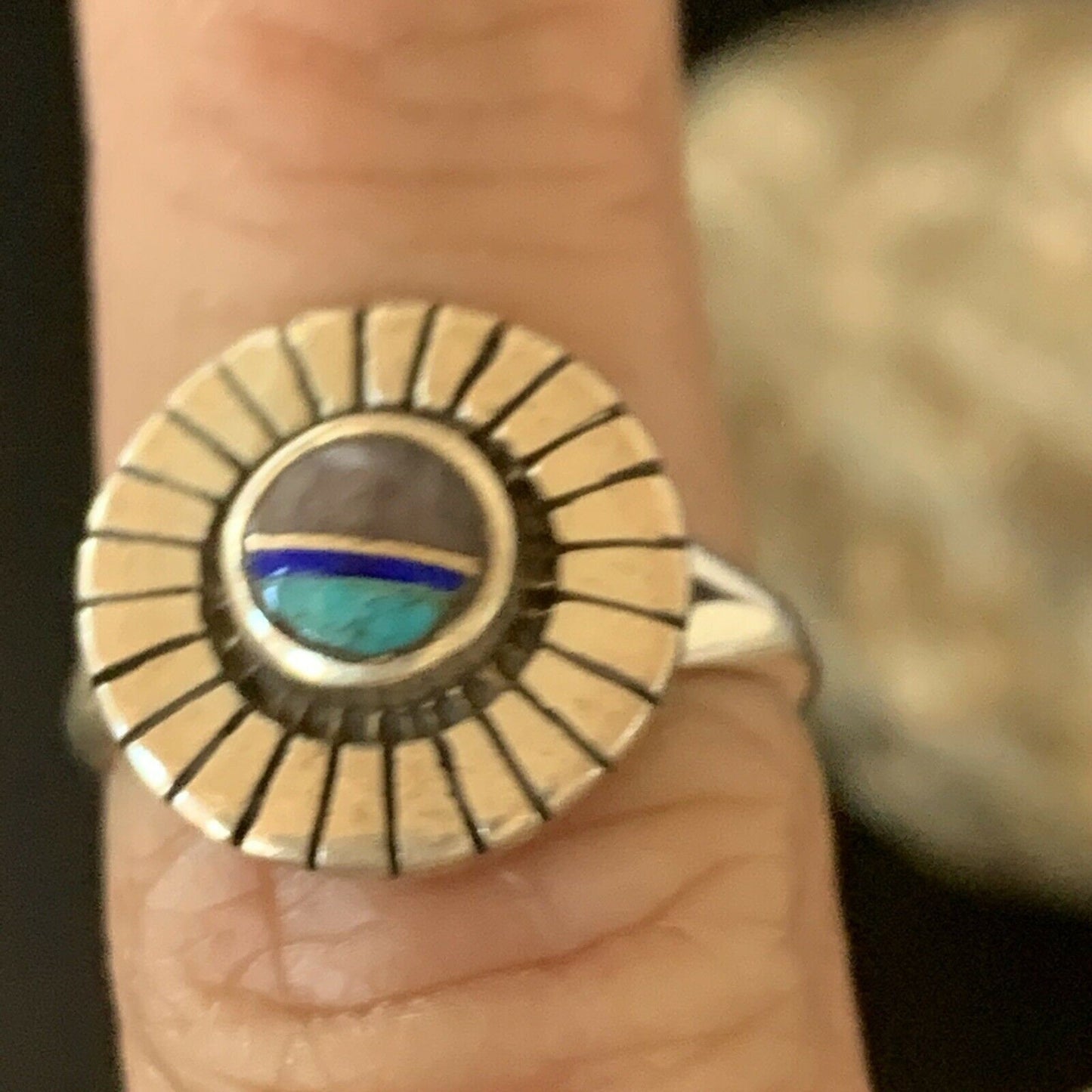 Navajo Blue Turquoise Sugilite Inlay Ring | Sz 7.5 | Authentic Native American Handmade | 11193