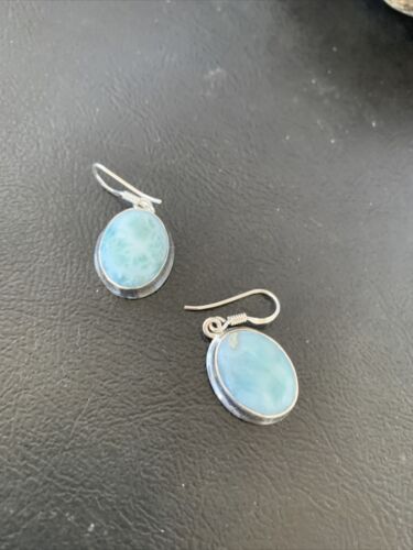 Navajo Blue Larimar Dangle Earrings | Sterling Silver Beads | Authentic Native American Handmade | 1616
