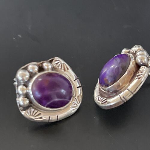 Navajo Sugilite Earrings | Sterling Silver Post Stud | Authentic Native American Handmade | 0.5" | 2069