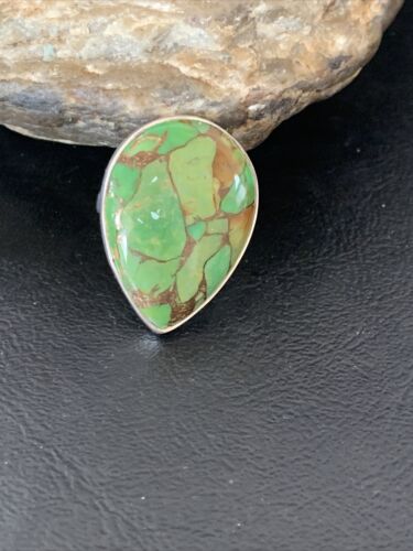 Adjustable Navajo Green Mojave Turquoise Ring | Sterling Silver | Sz 8 | 11787