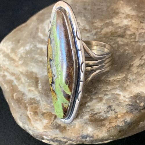 Navajo Green Gaspeite Ring | Sterling Silver | Sz 11 | Authentic Native American Handmade | 13859