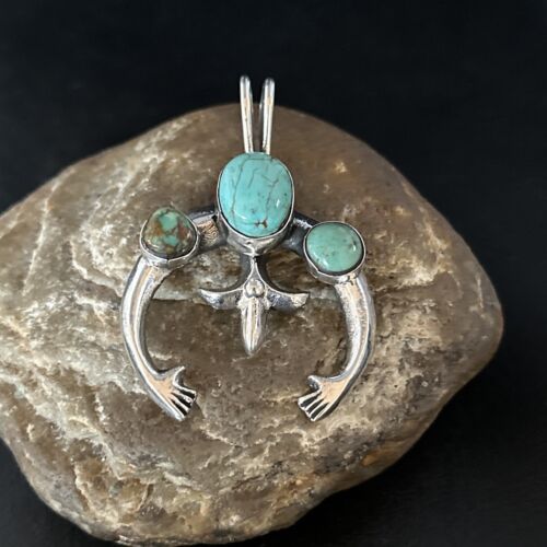 Navajo Sterling Silver Blue #8 Turquoise Naja Pendant | Authentic Native American Handmade | 14667