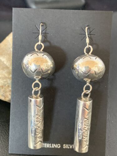 Navajo Sterling Silver Bead Earrings | Handmade Native American Pearls | 2.75" | 1518