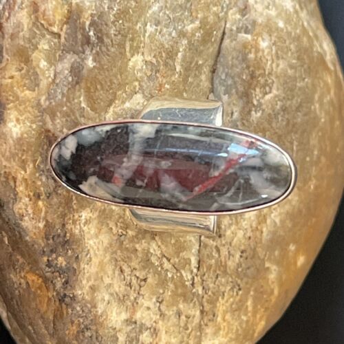 Native American Men's Cinnabrite Ring | Sterling Silver | White Black | Sz 7 | 1569