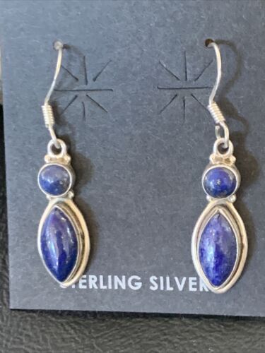 Navajo Lapis Lazuli Multi-Stone Dangle Drop Earrings | Sterling Silver | 0.9" | 12709