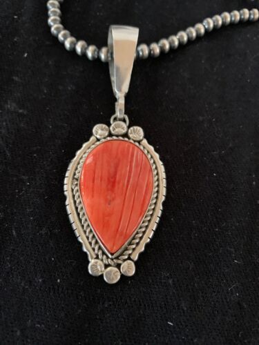 Navajo Spiny Oyster Pendant with Pearls | Sterling Silver Necklace | Authentic Native American Handmade | 4684