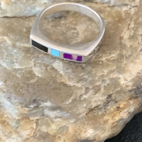 Navajo Blue Lapis Turquoise Purple Spiny Oyster Inlay Ring | Sz 7 | Authentic Native American Handmade | 11141