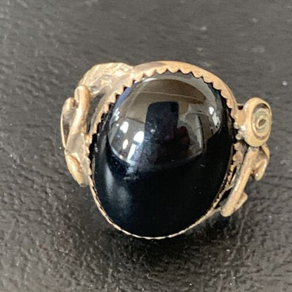 Native American Old Pawn Navajo Black Onyx Ring | Sterling Silver | Sz 9.5 | 11951 - Masha USA