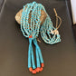 Native American Santo Domingo Blue Turquoise Coral Jacla Necklace | 5 Strand Nugget Bead | 34" | 13182