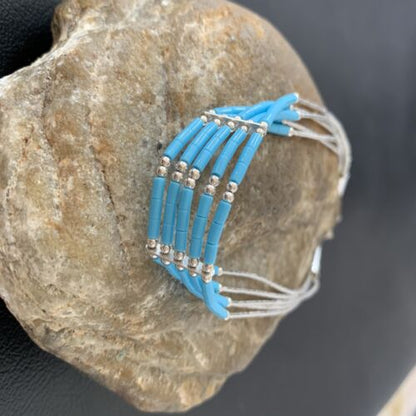 Navajo Blue Turquoise Heishi Bracelet | Sterling Silver | 5-Strand | 8" | Authentic Native American Handmade | 2177