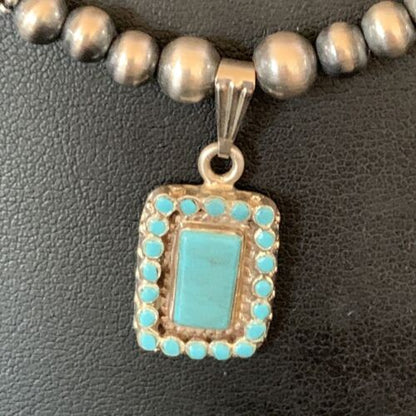 Navajo Blue Turquoise Cluster Pendant Necklace | Sterling Silver | 21" | Authentic Native American Handmade | 12578