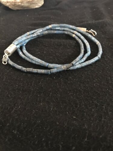 Native American Denim Lapis 3 Strand Necklace | Navajo Sterling Silver | 8472