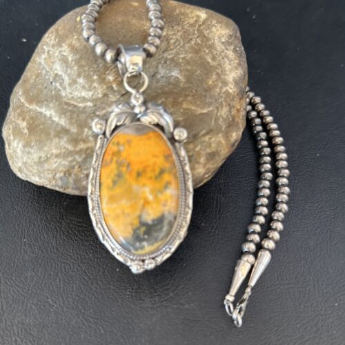 Navajo Bumblebee Jasper Pendant Necklace | Sterling Silver | Authentic Native American Handmade | 14248