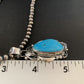 Men's Navajo Pearls Necklace with Blue Kingman Turquoise Pendant | Sterling Silver | Native American Handmade | 12590