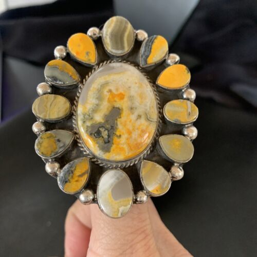 Navajo Yellow Bumblebee Jasper Cluster Ring | Authentic Native American Sterling Silver | Multi-Stone | Sz 6 | 14222
