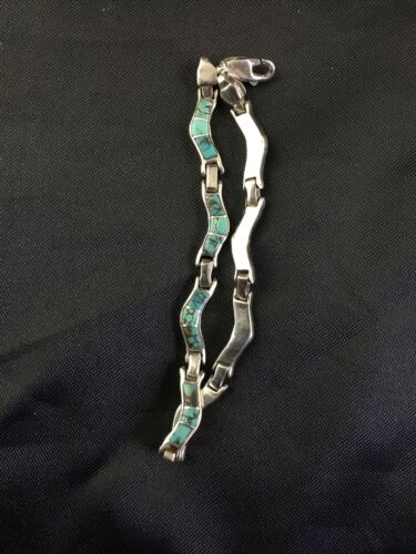 Native American Women's Sterling Silver Turquoise Inlay Link Bracelet | 6.75" | 2031