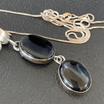 Navajo Black Onyx Inlay Pendant | Sterling Silver | Authentic Native American Handmade | 12933