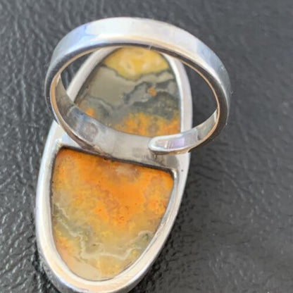 Navajo Bumble Bee Jasper Ring | Sterling Silver | Sz 8 Adjustable | Authentic Native American Handmade | 11545