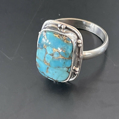 Navajo Blue Mojave Turquoise Ring | Sterling Silver | Sz 6.5 | Authentic Native American Handmade | 11449