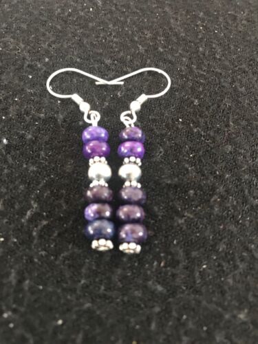 Navajo Purple Sugilite Dangle Bead Earrings | Sterling Silver | Authentic Native American Handmade | 1" | 12346