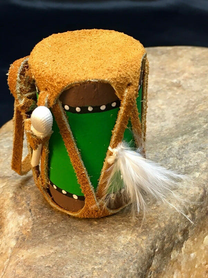 Navajo Leather Drum Car Charm | 2" Mirror Dangler | Handmade Miniature | 8923