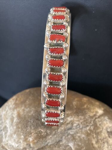 Navajo Red Coral Bracelet for Men | Sterling Silver | Authentic Native American Handmade | 1792