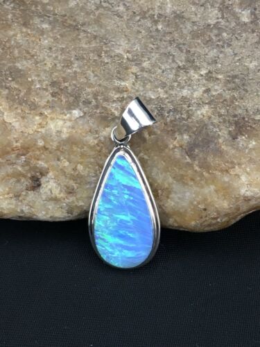 Native American Men's Navajo Blue Opal Pendant | Sterling Silver | 1.75" | 1112