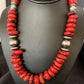 Navajo Red Coral Bead Necklace | Sterling Silver | 20" | Authentic Native American Handmade | 13375
