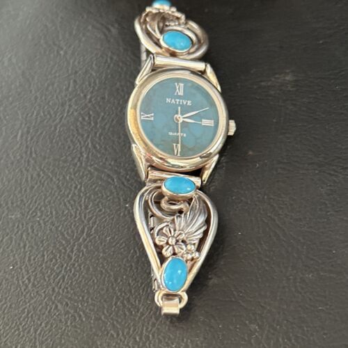 Authentic Navajo Turquoise Feather Wrist Watch Tips Band | Sterling Silver | Native American Jewelry | 14314