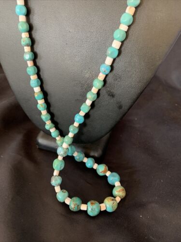 Navajo Pearls Graduated Blue Turquoise Necklace | Sterling Silver | Authentic Native American | 30" | 12542