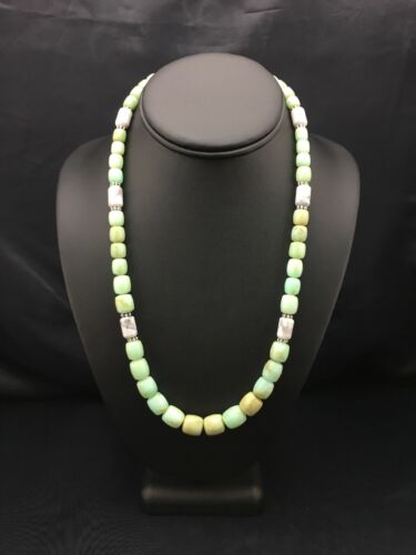 Navajo Green Chrysoprase & Howlite Necklace | Sterling Silver | Authentic Native American | Graduated | 21" | 4257