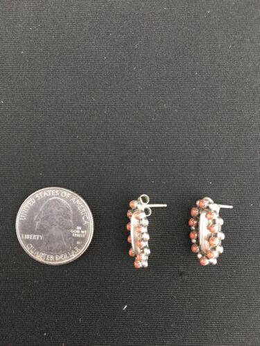 Native American Zuni Cluster Red Coral Earrings | Sterling Silver | 0.75" | 1094