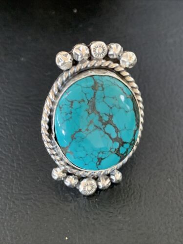 Navajo Blue Spiderweb Turquoise Ring | Sterling Silver | Sz 8 | Authentic Native American Handmade | 13383
