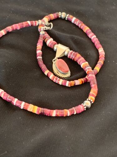 Spiny Oyster Purple Pendant Necklace | Sterling Silver | 22" | Authentic Native American Handmade | 2844