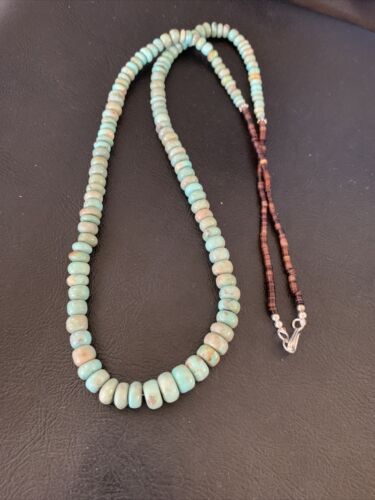 Navajo Pearls Royston Bead Green Turquoise Necklace | Sterling Silver | 26" | Authentic Native American Handmade | 12534