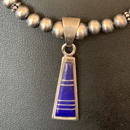 Men's Navajo Pearl Blue Lapis Turquoise Inlay Pendant Necklace | Sterling Silver | 21" | 12610
